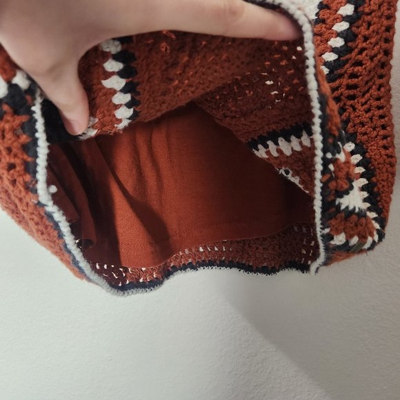 Volcoms Womens Small Orange Crochet Swim Cover Top Low Cut Back Dress - Picture 5 of 7